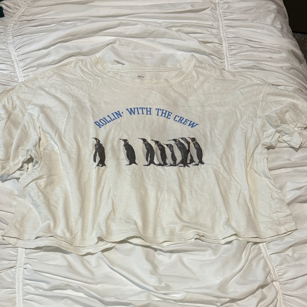 Aerie Penguin Graphic Tee sleep shirt cropped short sleeves rollin with the crew